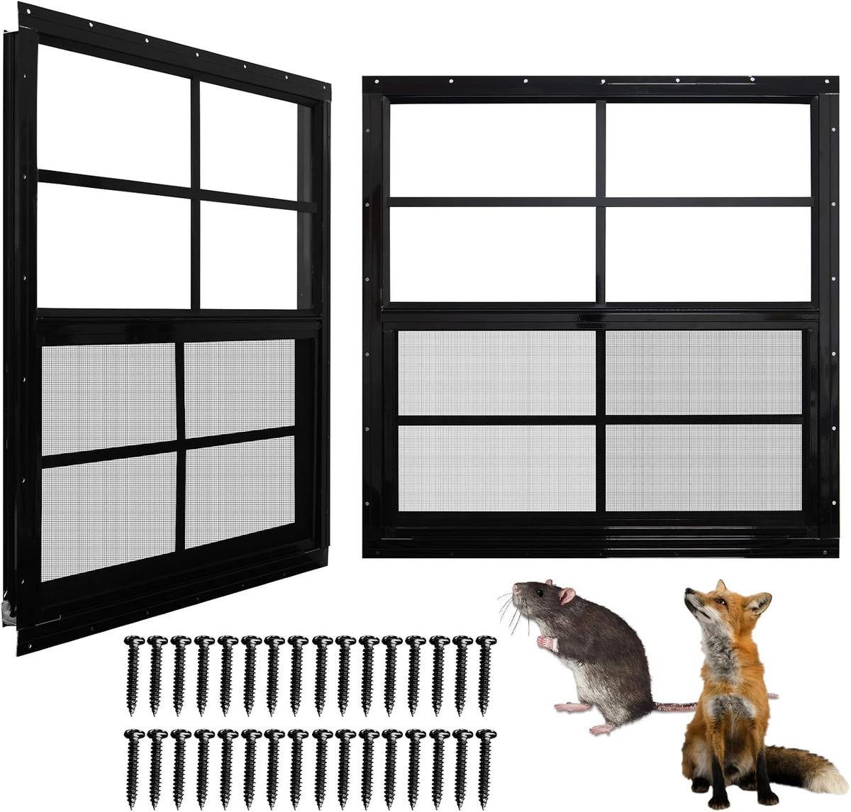 Upgraded Shed Windows 2 Pack, 30" x 36" Windows with Tempered Glass and Stainless Steel Screen for Shed, Chicken