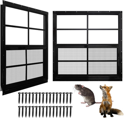 Upgraded Shed Windows 2 Pack, 30" x 36" Windows with Tempered Glass and Stainless Steel Screen for Shed, Chicken