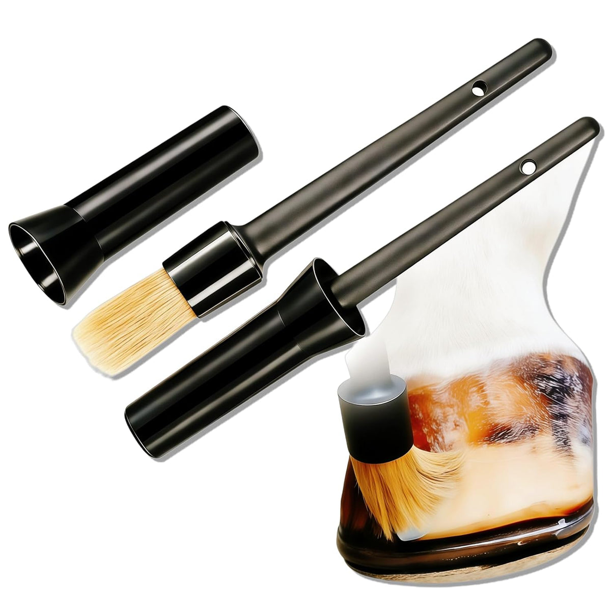 Hoof Oil Brush for Horses, 2 Pack Natural Hoof & Face Brush with Cap