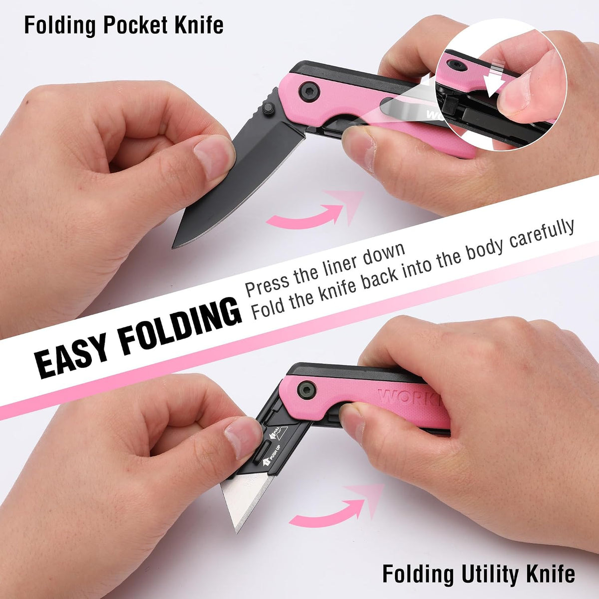 2-in-1 Folding Knife/Utility Knife, Wood Handle, G10 Handle