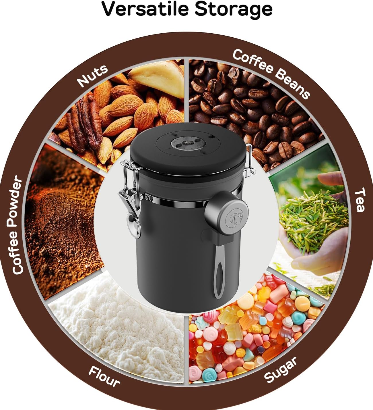 Coffee Canister, 11oz Airtight Stainless Steel Kitchen Food Storage Container with Date-Tracker, CO2-Release Valve
