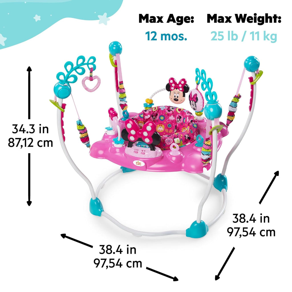 Disney Baby MINNIE MOUSE PeekABoo Baby Activity Center Jumper with 8 Toys, Lights & Sounds, 360-Degree Seat, 6-12