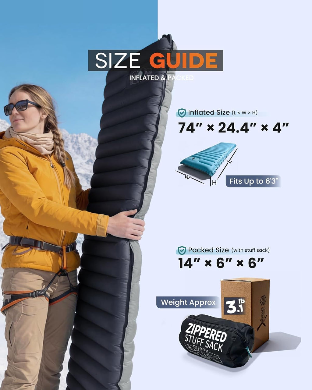 Inflatable Camping Sleeping Pad, 4-Inch Thick Full Air Support, No Bottoming Out for Side Sleepers, Camping &
