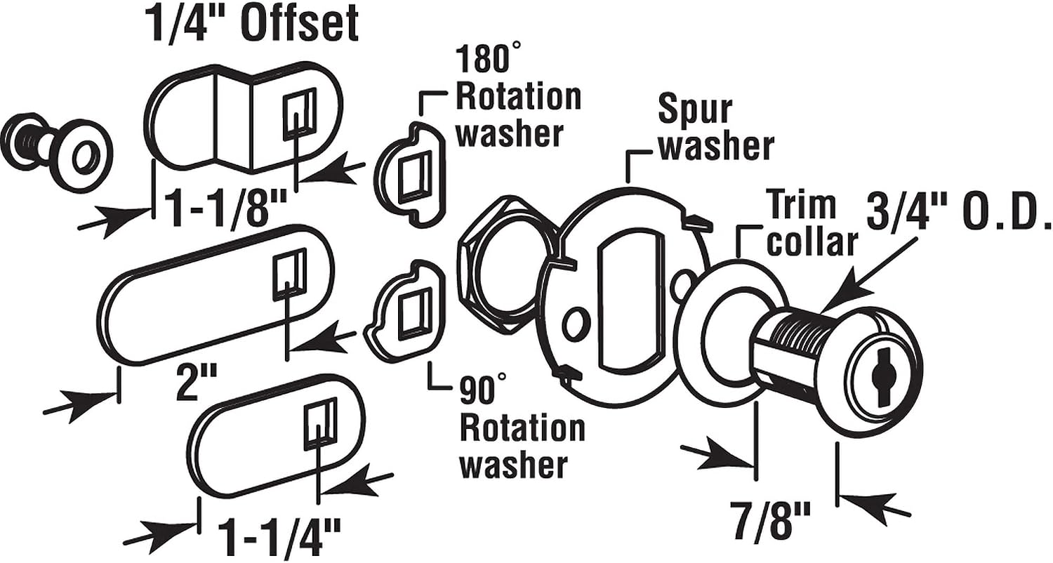 U 9943 Diecast Drawer & Cabinet Lock, 7/8 in., Stainless Steel | 3 Cams, Includes Trim Collar, 2 Washers, 2 Keys &