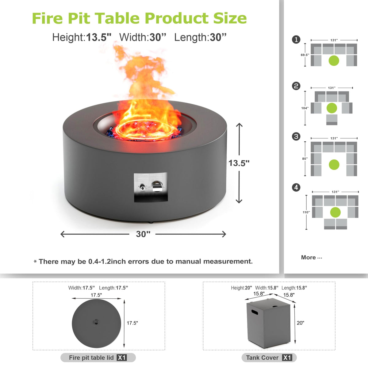 30" Round Outdoor Propane Fire Pit Table Firepit Table for Outside Patio