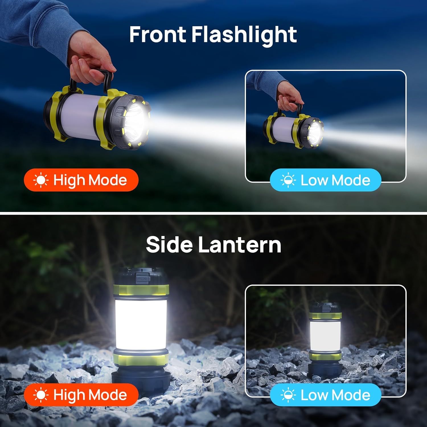 LED Camping Lantern Flashlight Rechargeable(Pack of 1), Consciot Portable Torch with 6 Light Modes, 3600mAh Power