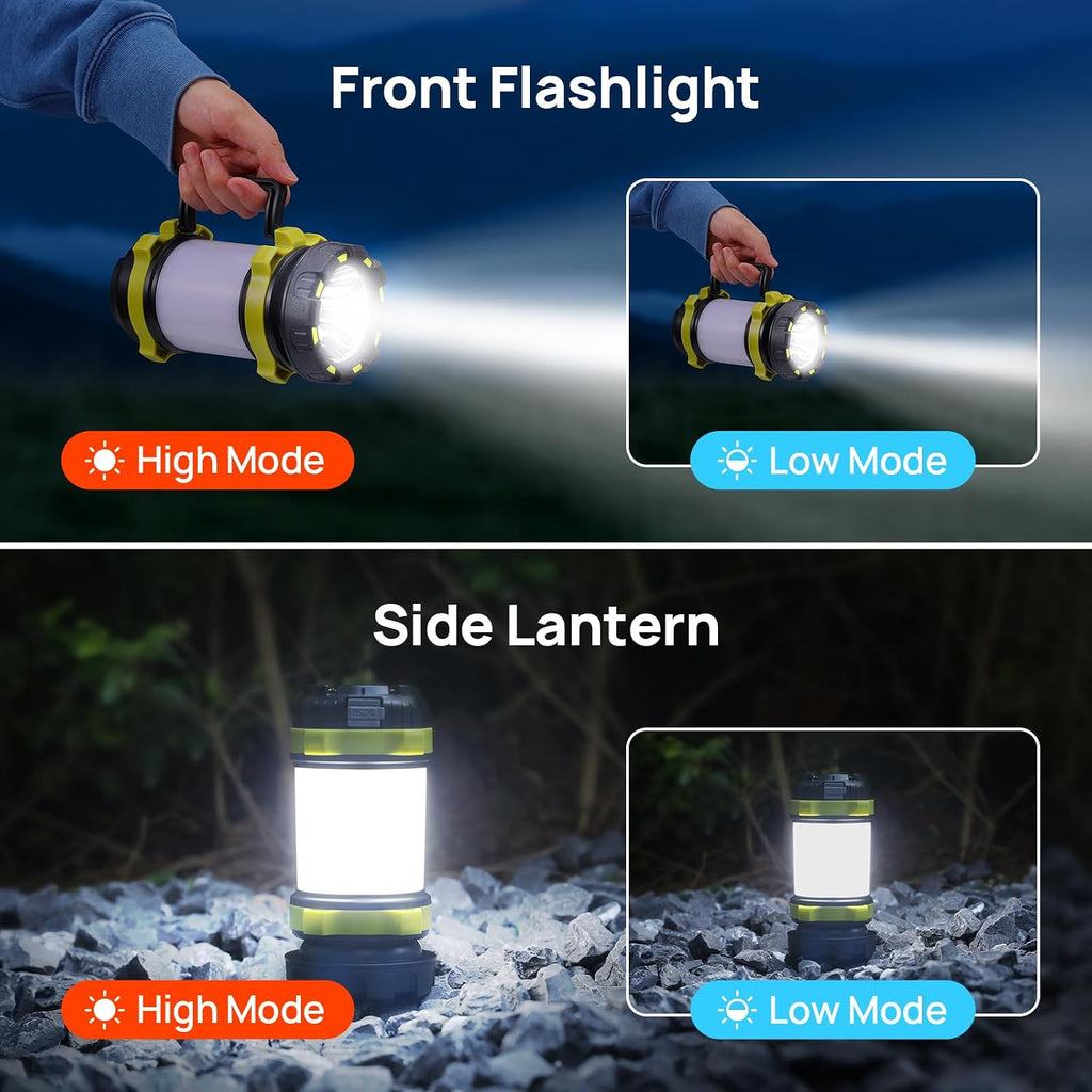 2 Pack LED Camping Lantern Flashlight Rechargeable, 6 Light Modes | 3600mAh Portable Battery Pack, IPX4 Waterproof