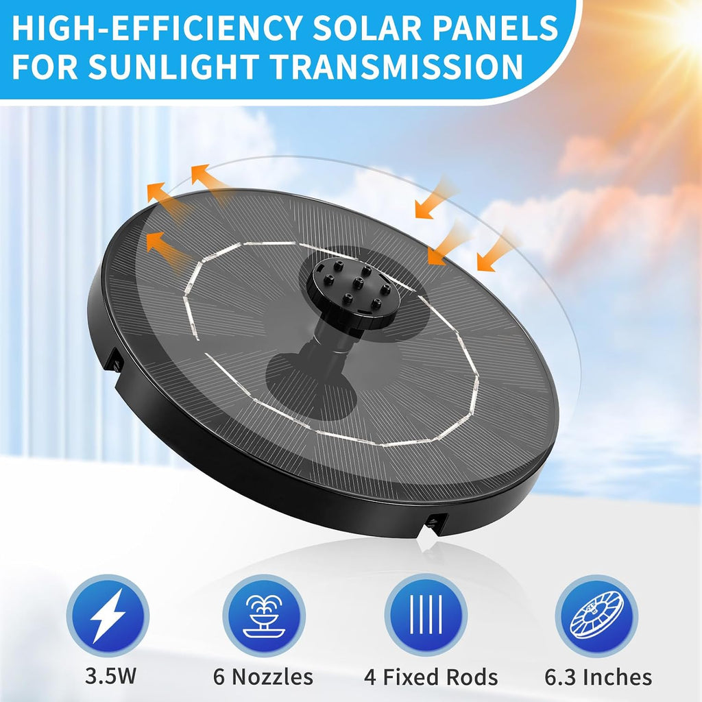 3.5W Solar Powered Water Fountain for Bird Bath Water Pump with 6 Nozzles