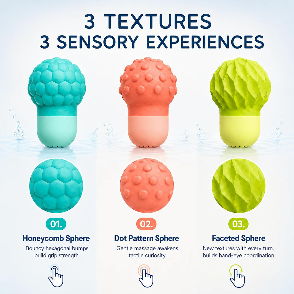Sensory Squeeze Water Bathtub Toy for Toddlers 1-3, 3PCS Silicone Pool Toy | Detachable Textured Squirt Toys For 18+