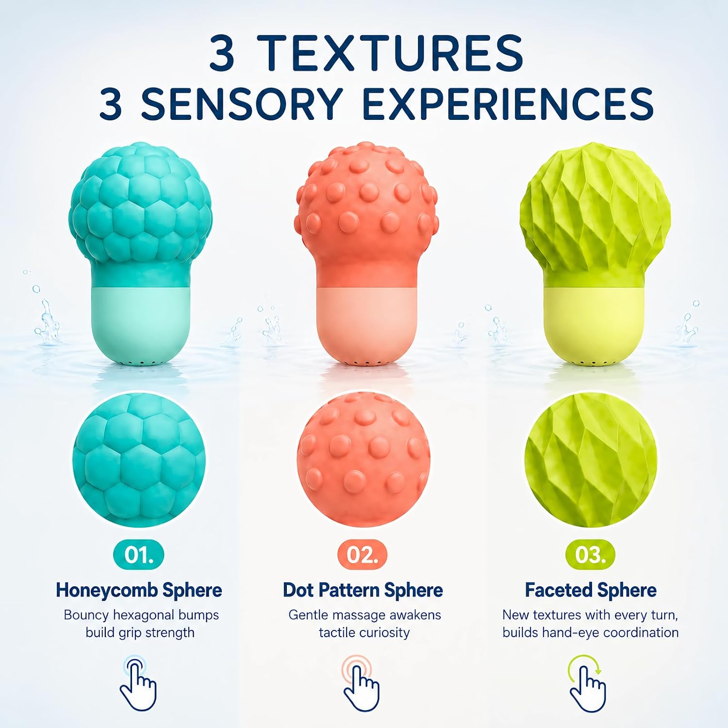 Sensory Squeeze Water Bathtub Toy for Toddlers 1-3, 3PCS Silicone Pool Toy | Detachable Textured Squirt Toys For 18+
