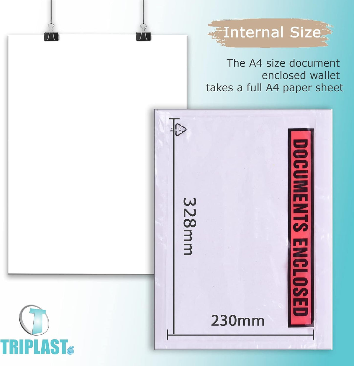 100 x A4 Printed Document Enclosed Wallet (328 x 230 mm) | Peel & Seal Clear Plastic