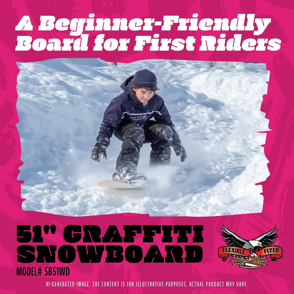51 Inch Wood Snowboard for Kids & Beginners, Lightweight Engineered Wood Snow Board for Backyard Snowboarding