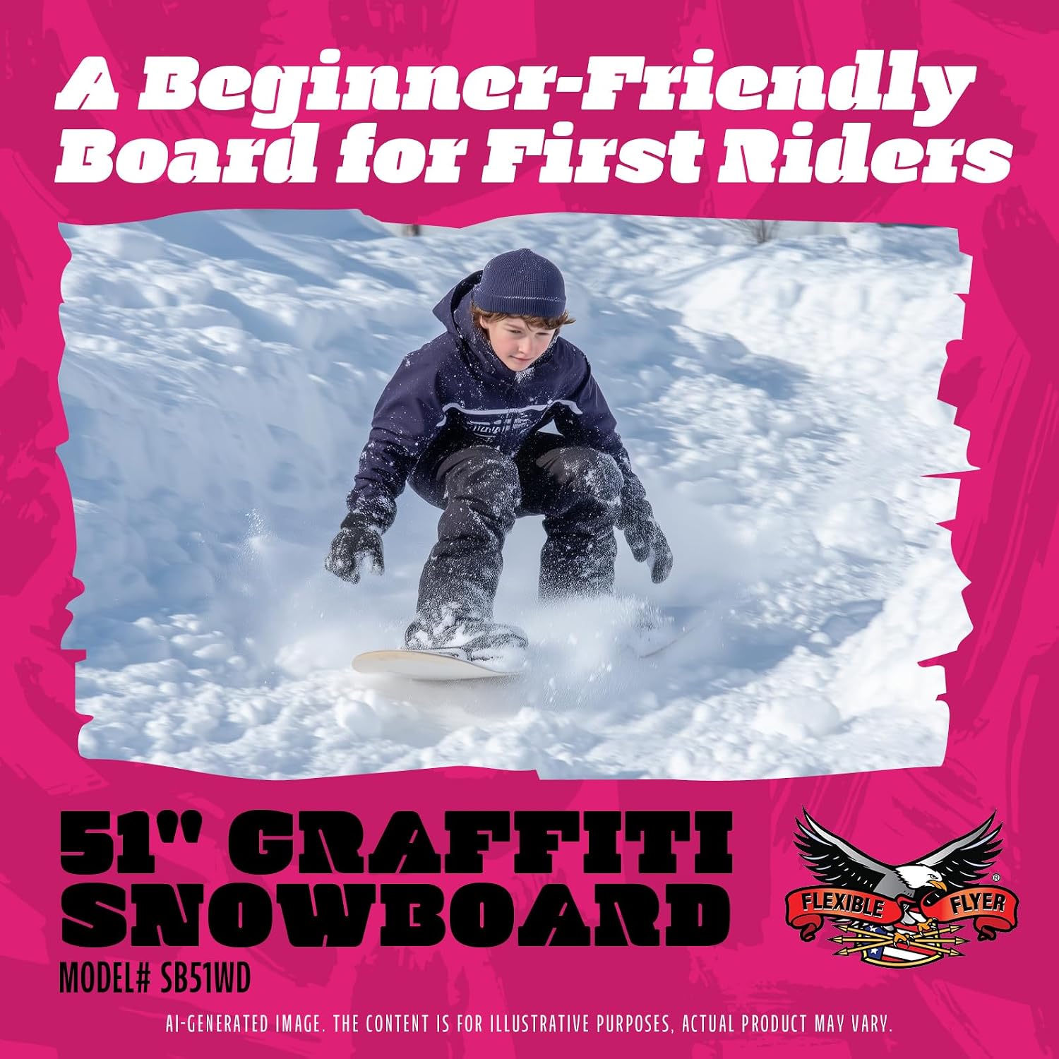 51 Inch Wood Snowboard for Kids & Beginners, Lightweight Engineered Wood Snow Board for Backyard Snowboarding