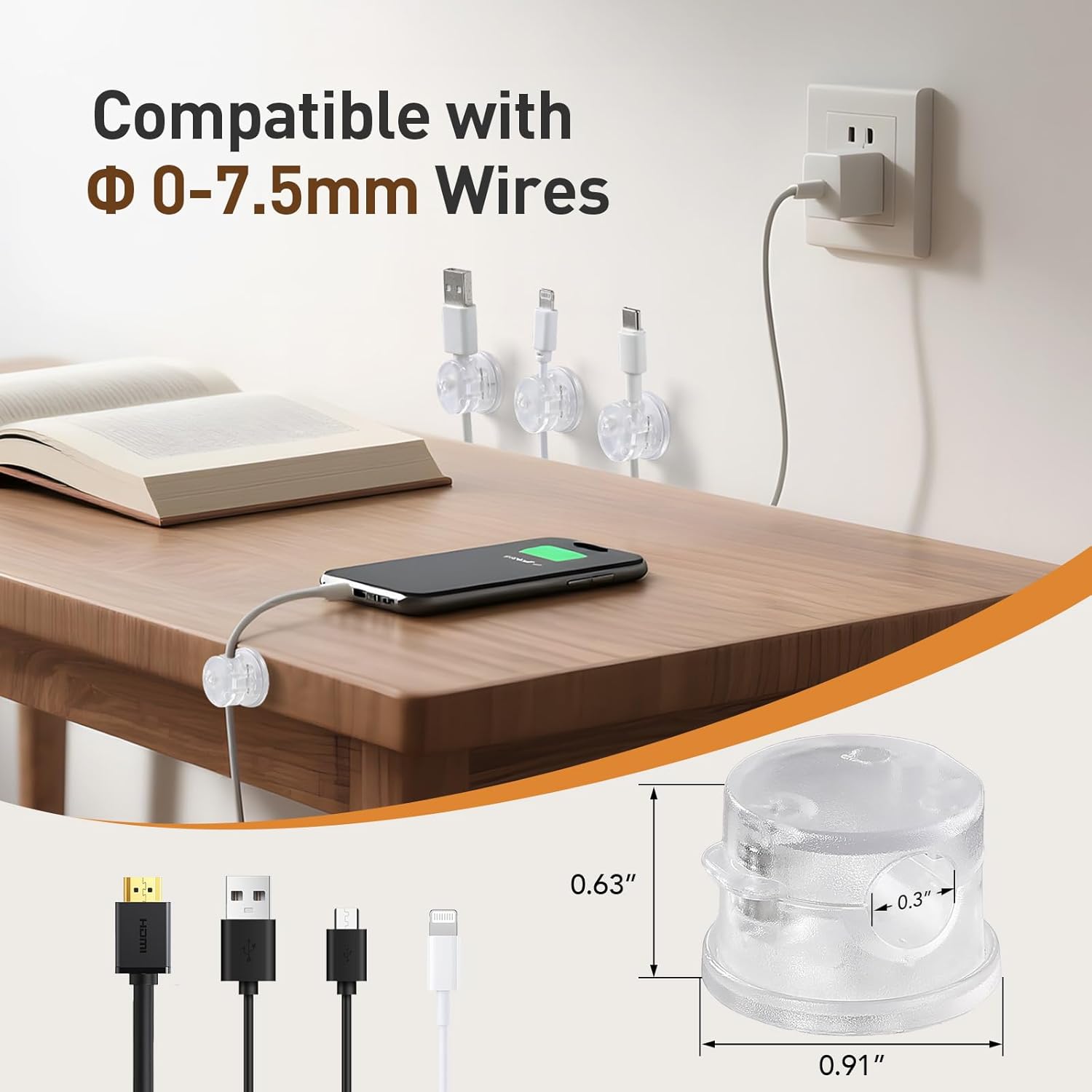 8 Pack Magnetic Cable Clips, Upgraded 360° Rotatable Cord Holder Clips for Nightstand, Desk Cord Organizer Adhesive