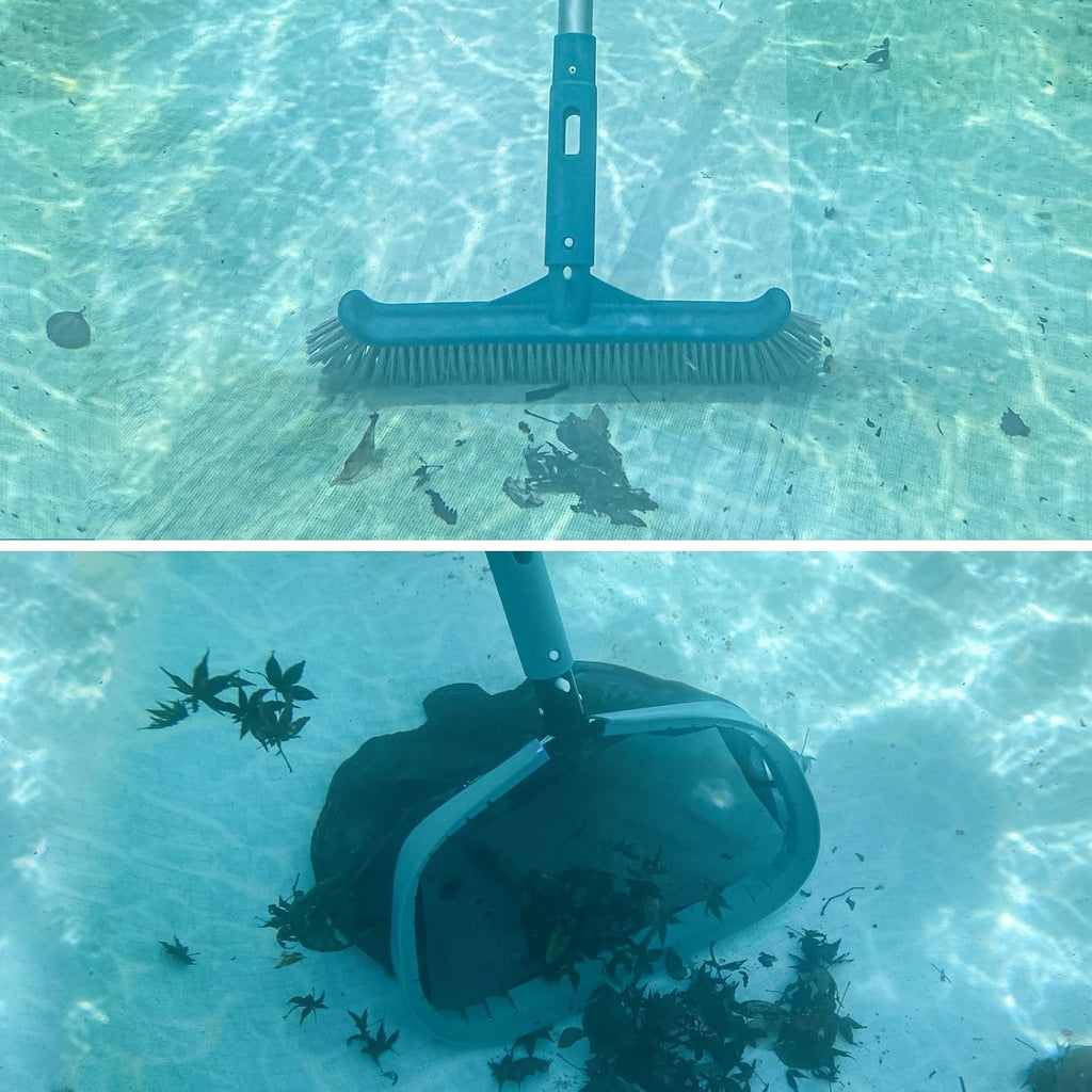 Above Ground Pool Cleaning Kit with Garden Hose Pool Vacuum, Aluminum Frame Leaf Rake Net, Wall Brush and 8Ft Pole