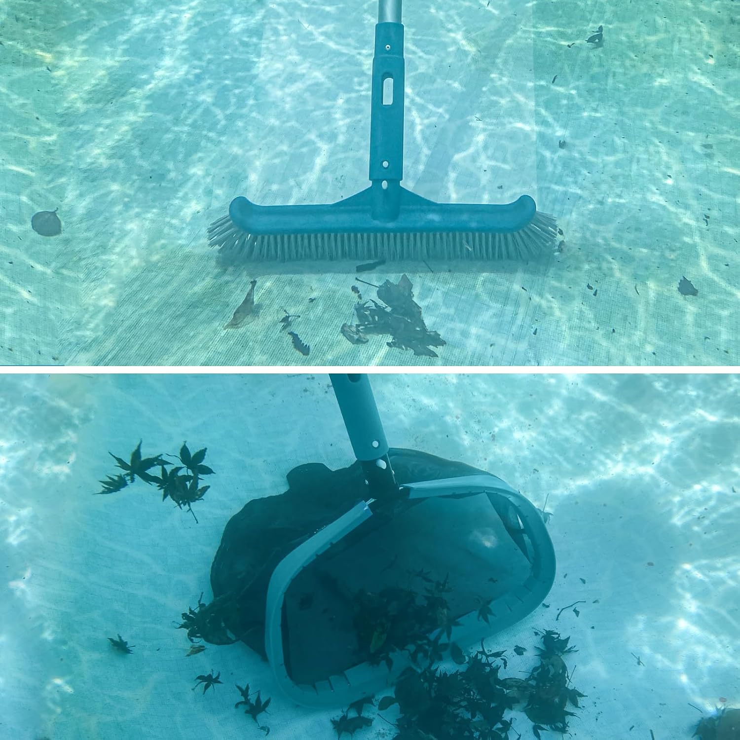 Above Ground Pool Cleaning Kit with Garden Hose Pool Vacuum, Aluminum Frame Leaf Rake Net, Wall Brush and 8Ft Pole