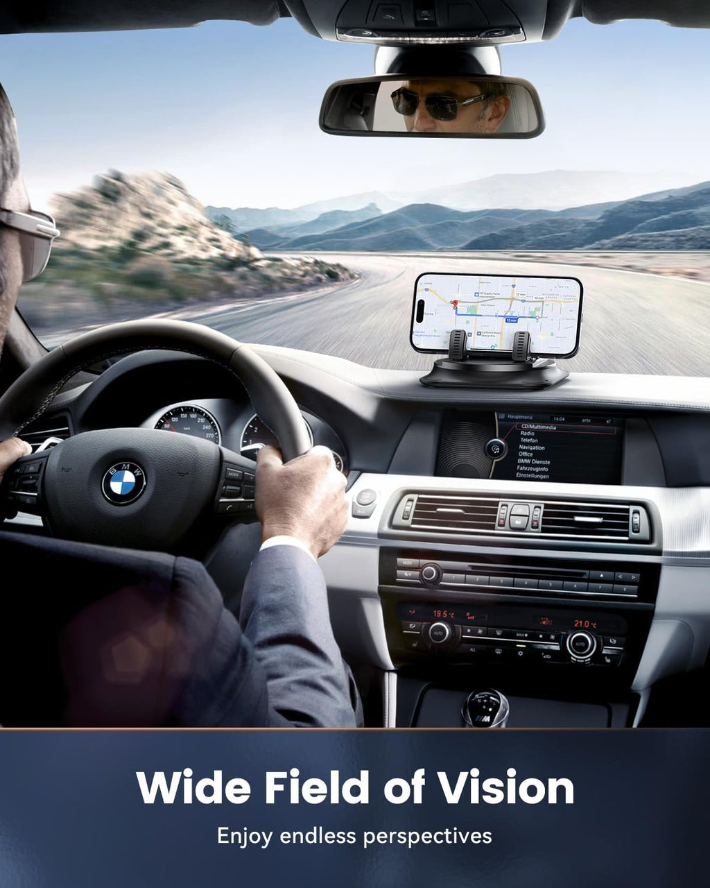 360 Degree Rotation Dashboard Phone Holder for Car, Anti-Slip Grips & One-Hand Operation Car Cell Phone Mount with