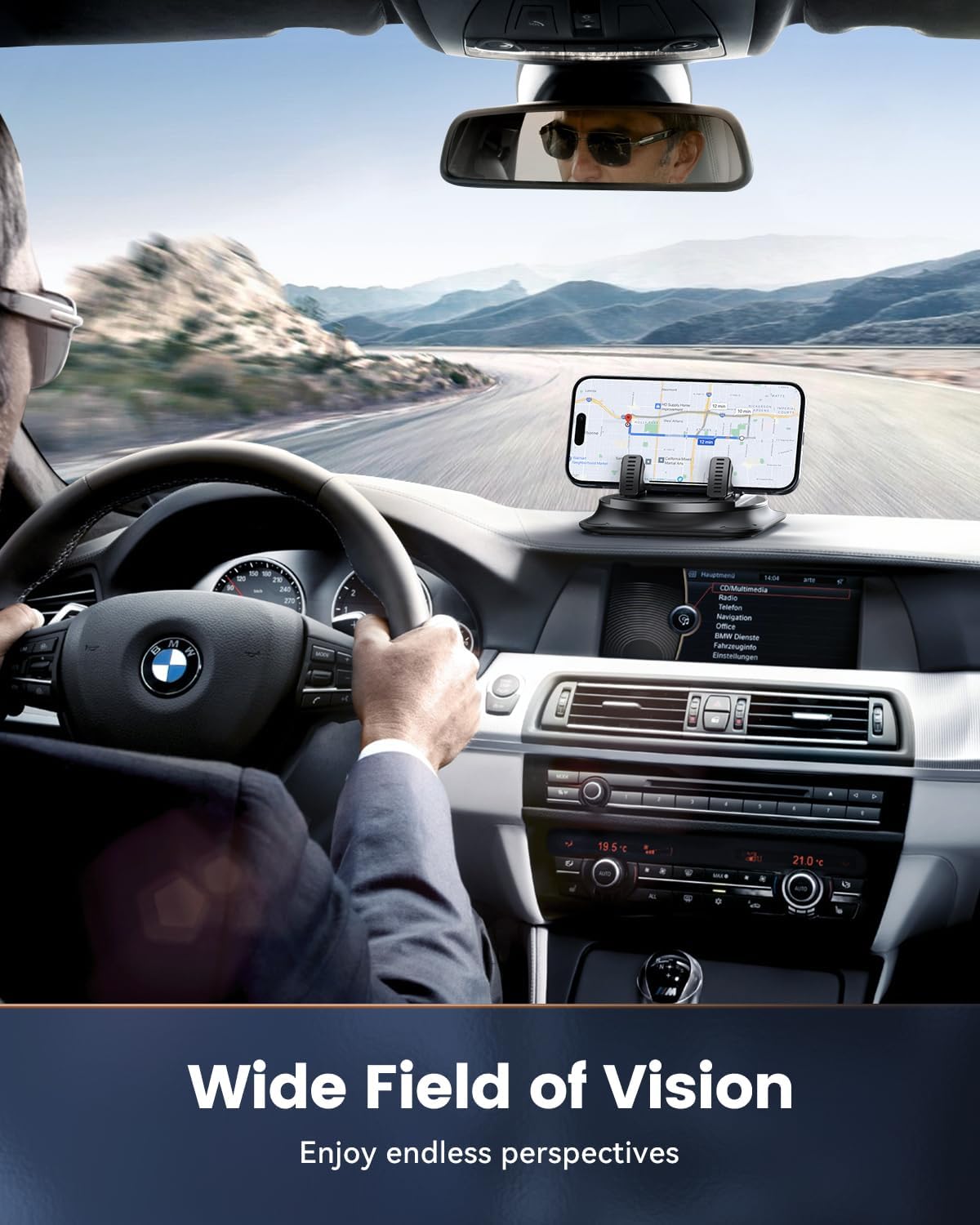 360 Degree Rotation Dashboard Phone Holder for Car, Anti-Slip Grips & One-Hand Operation Car Cell Phone Mount with