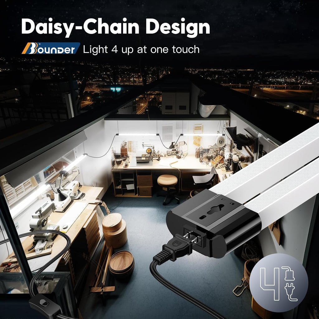 BBOUNDER 4Pack 4FT LED Shop Light, 65000K, 40W=250W, Linkable for Garage