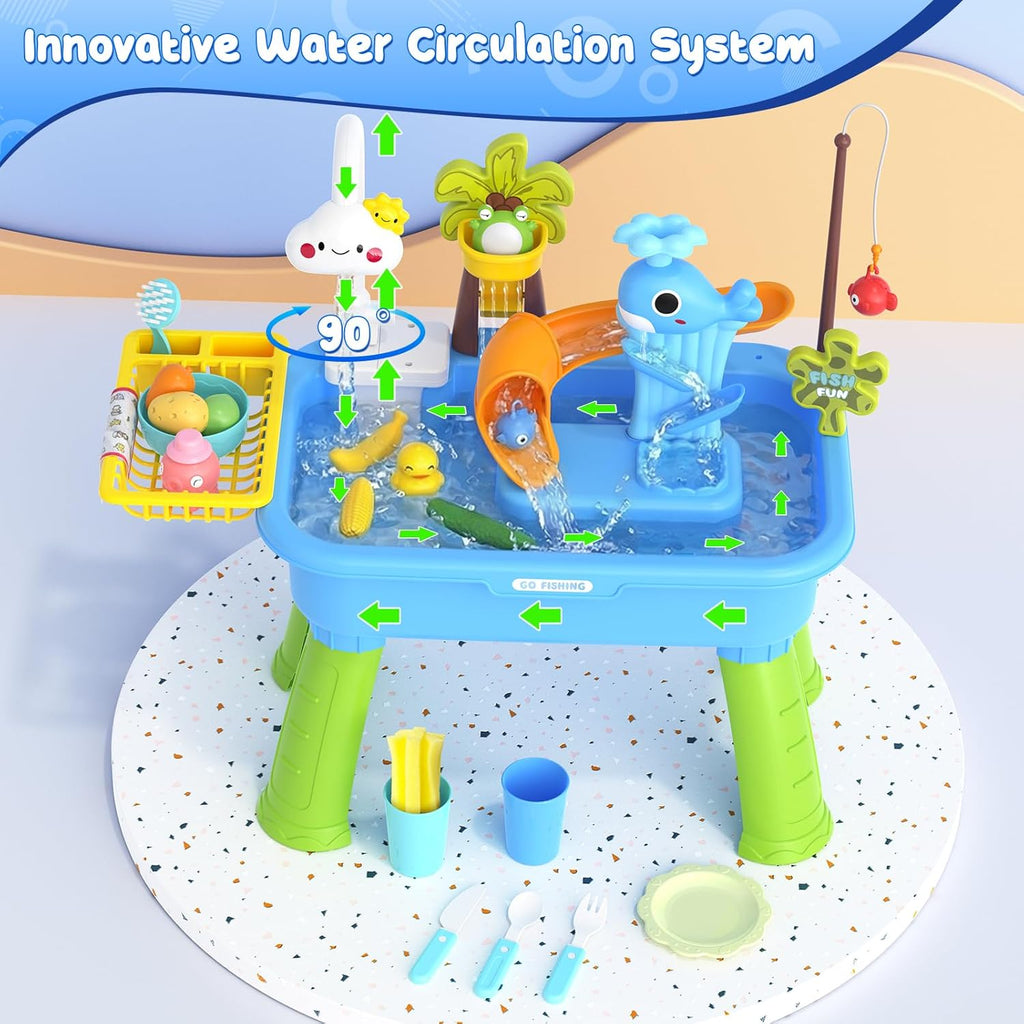 2026 Upgraded Water Table for Toddlers 1-3 - Outdoor Toys for Kids Ages 4-8 with Pump, Summer Outside Sensory