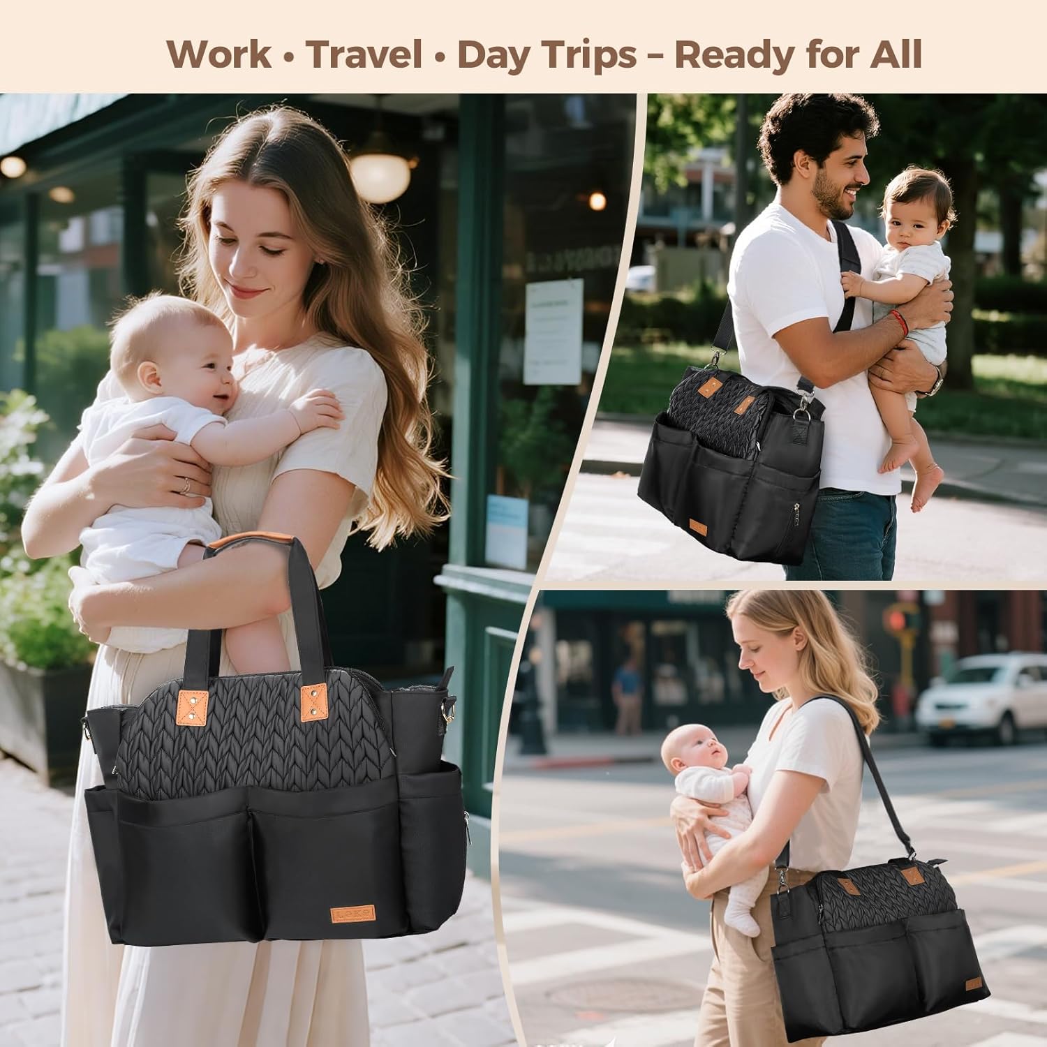 Diaper Bag Tote for Baby - 17 Pockets Large Travel Diaper Tote with Portable Changing Pad, Mom Crossbody Hospital Bag