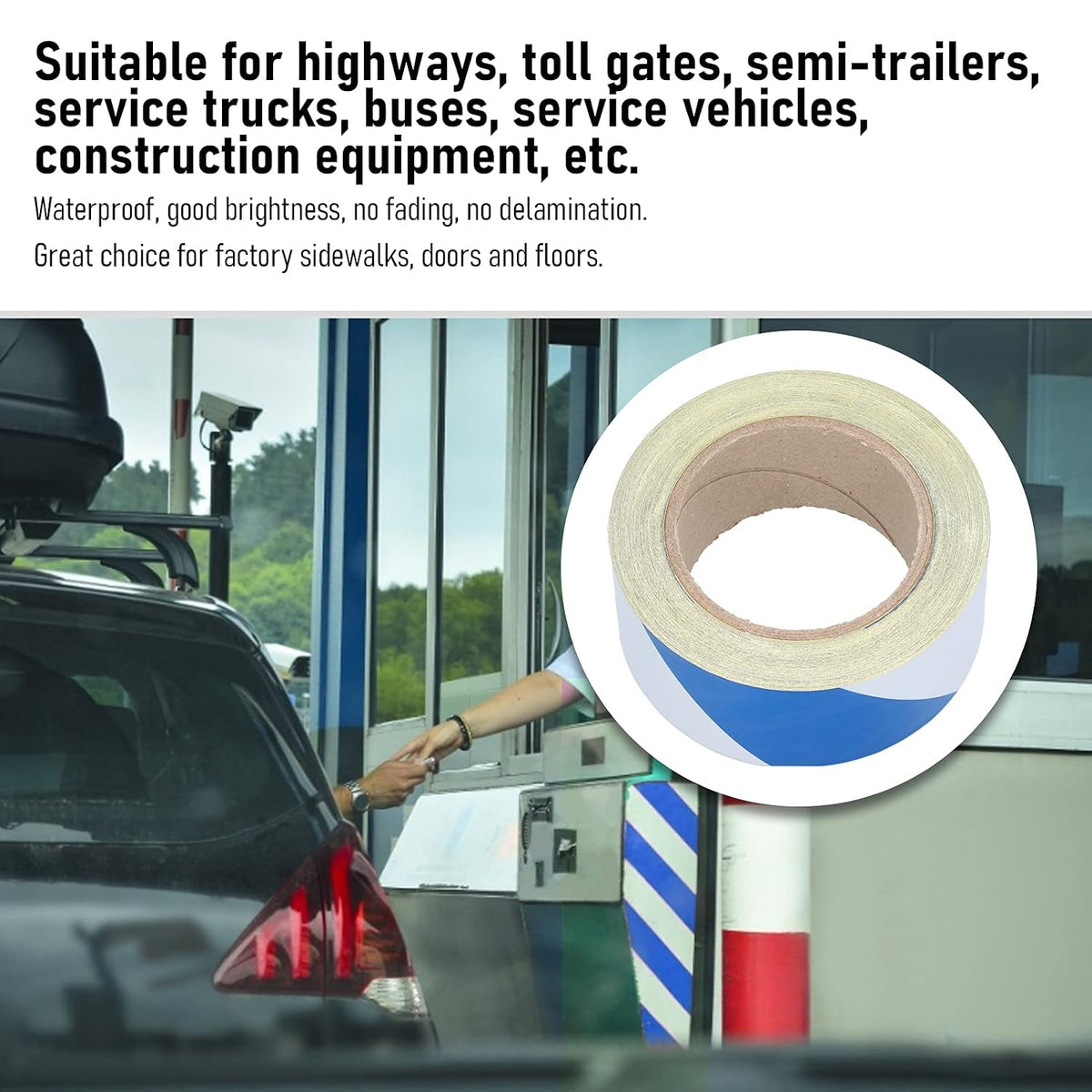 Reflective Safety Warning Tape Blue White 5cm X 30m Hazard Marking Tape