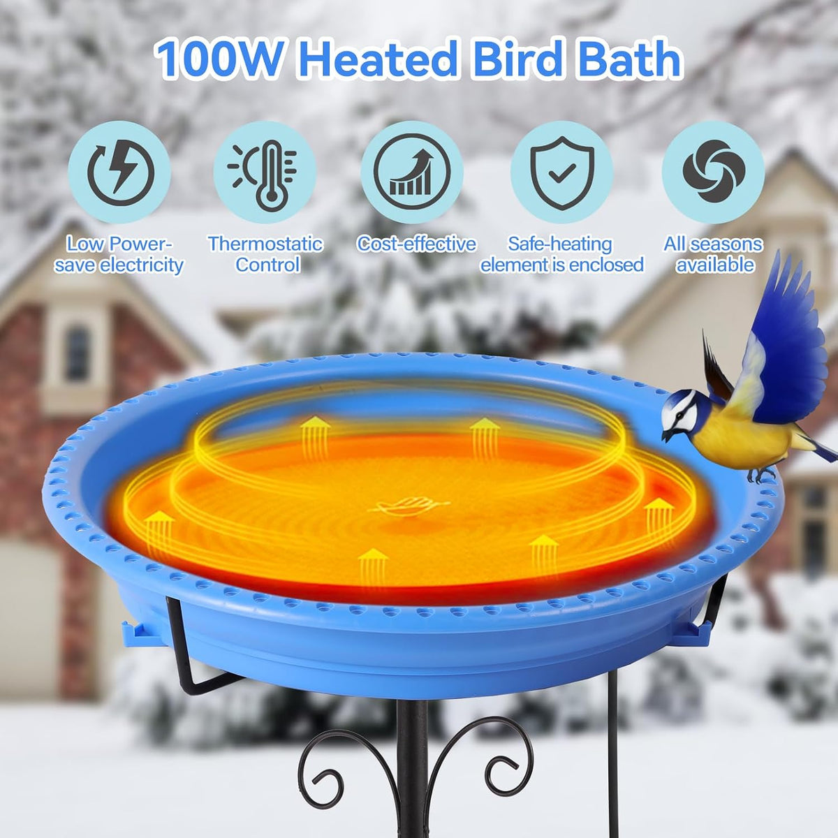 Heated Bird Baths for Outdoors,100W Bird Bath Water Heater Bird Bath Deicer,Heated Bird Bath Thermostat Control