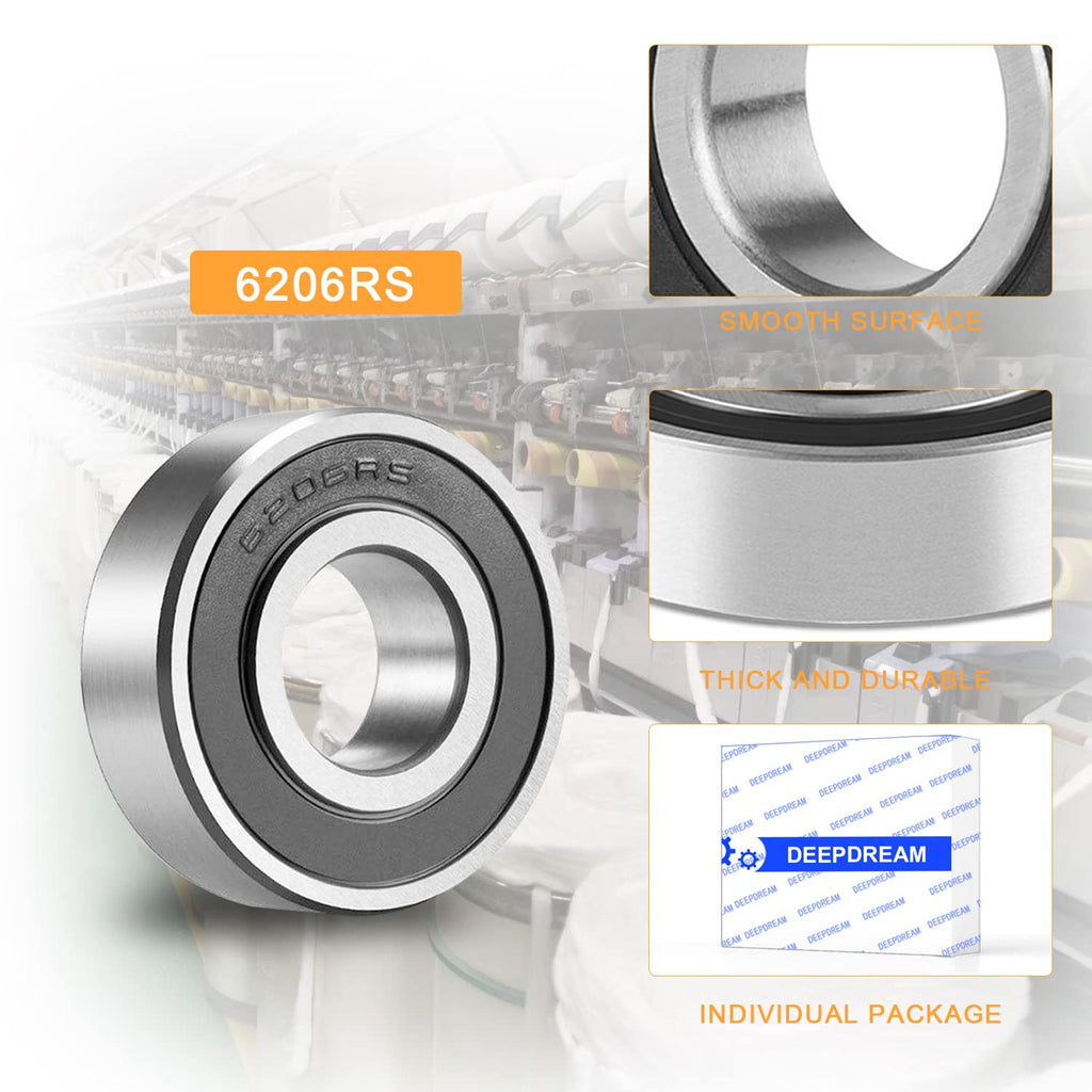 20 Pcs 6206-2RS Double Rubber Seal Bearings 30x62x16mm Deep Groove Ball Bearing High Precision Pre-Lubricated and Stable Performance and Cost Effective