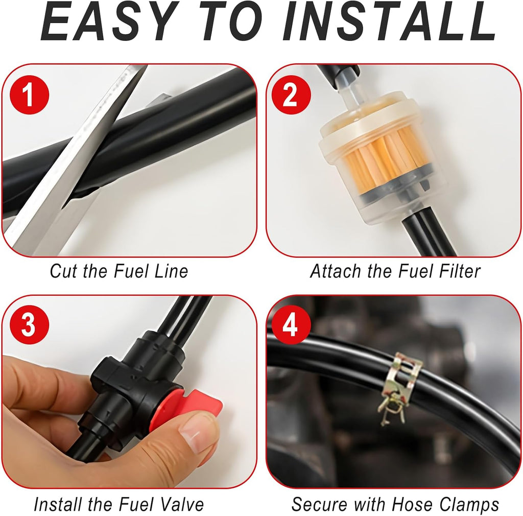 Gas Fuel Line Kit, 6.56 FT Fuel Hose with Clamps Valve, and Filter, Universal Gas Line Hose Kit for Briggs and