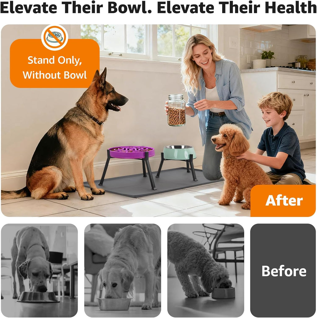 Elevated Dog Bowl Stand: Fits for Bowls Width 8.2"-11" (Without Bowls) Adjustable Width Anti-Slip Raised Dog Bowl