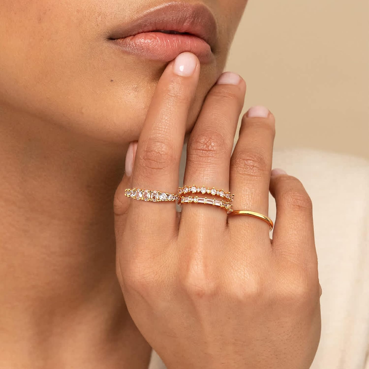 Stackable Gold Rings for Women Non Tarnish Dainty 14K Gold Plated Stacking Cubic Zirconia Thumb Ring Set Trendy