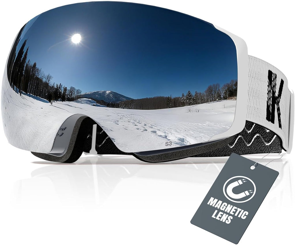 Magnetic Ski Goggles, Interchangeable OTG Snowboard Goggles | SGS-certified anti-fog lenses, 16 N52 magnets
