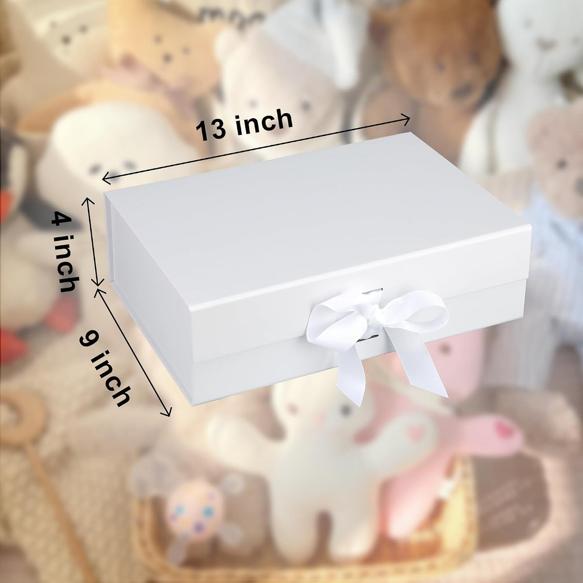 13"x9"x4" Large White Magnetic Gift Box with Lid and Ribbon
