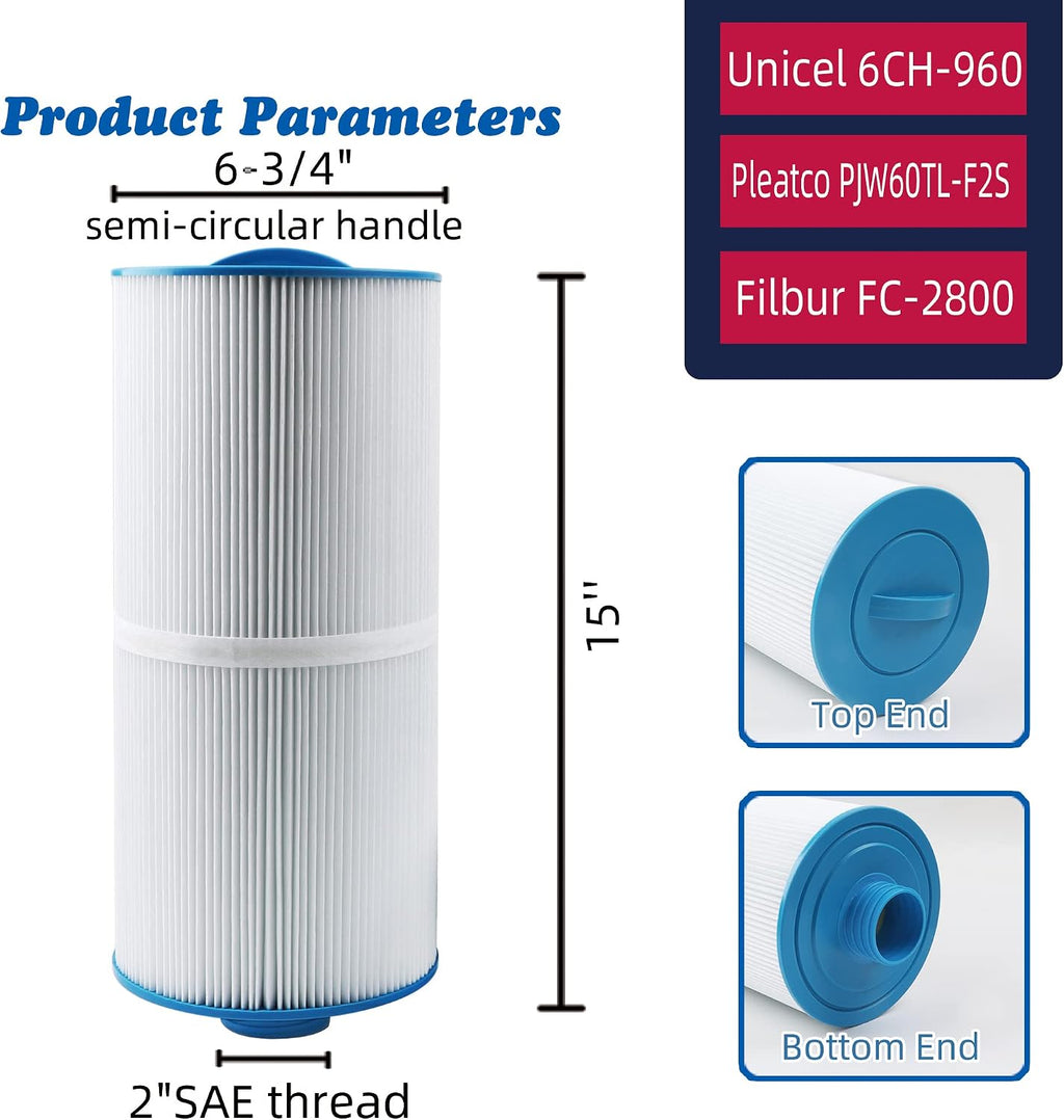 6CH-960 Spa Filter Replaces Jacuzzi Filters J-300 Series, 2 Pack