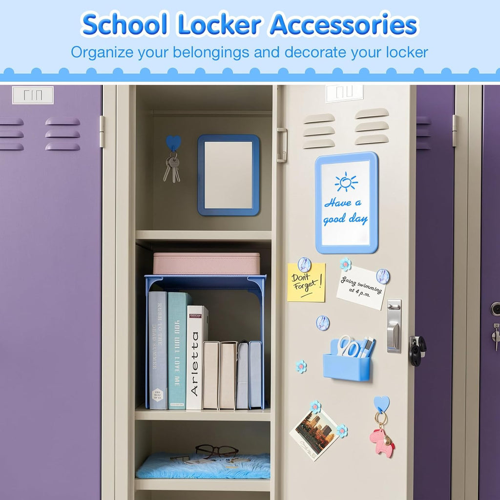 17PCS Locker Accessorie, Lockers Decor for School & Work, Blue | Includes a metal mesh shelf, whiteboard, magnetic