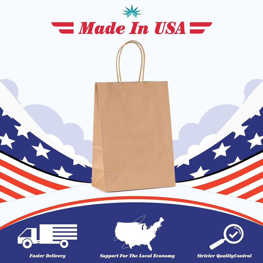 Brown Paper Bags with Handles, Small Gift Bags 5.25x3.75x8, 100 Pack