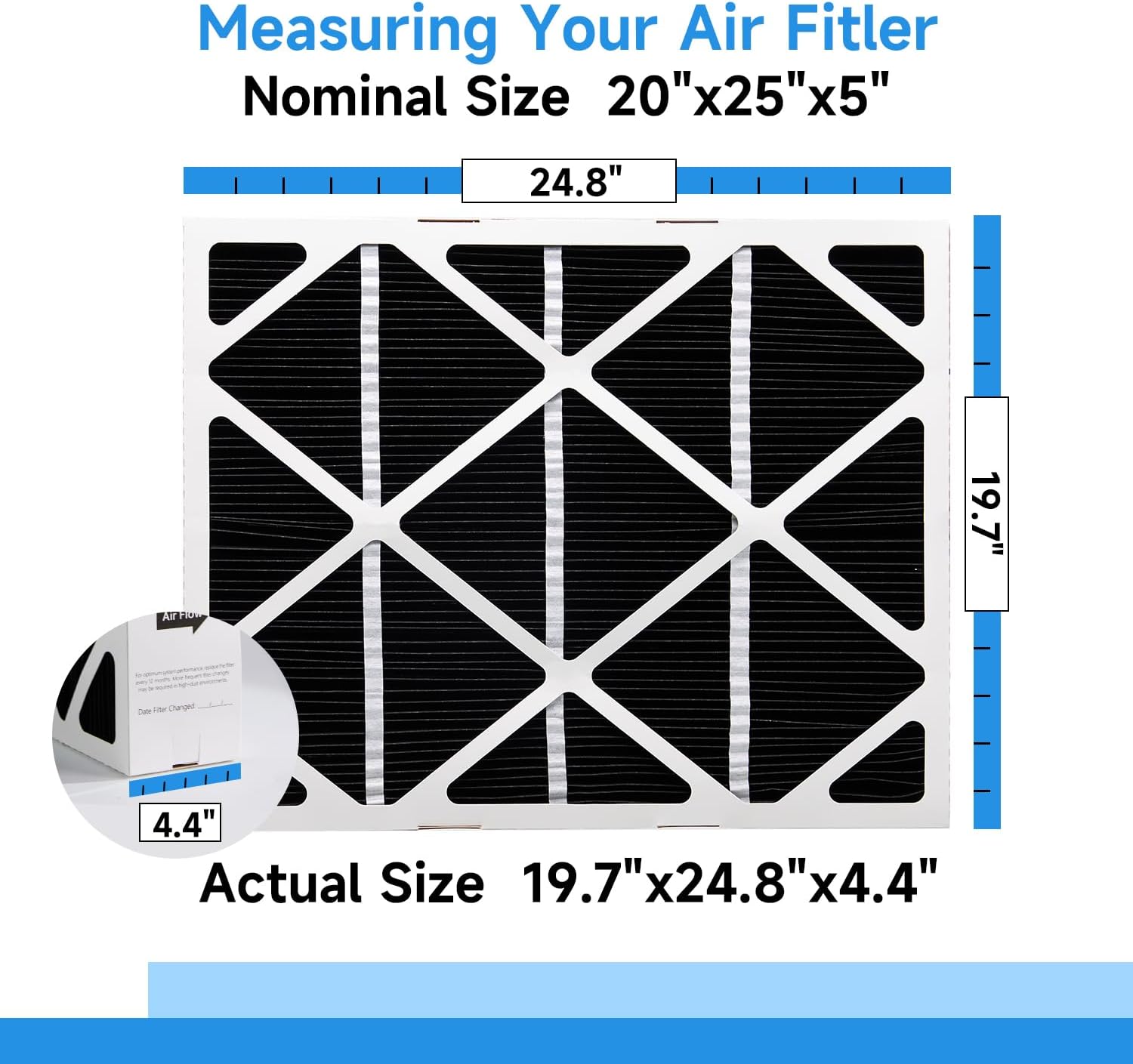 X6675 20x25x5 Air Filter 2 Pack, MERV 16 Expandable Carbon Efficient Furnace Filter Compatible with X6675 and