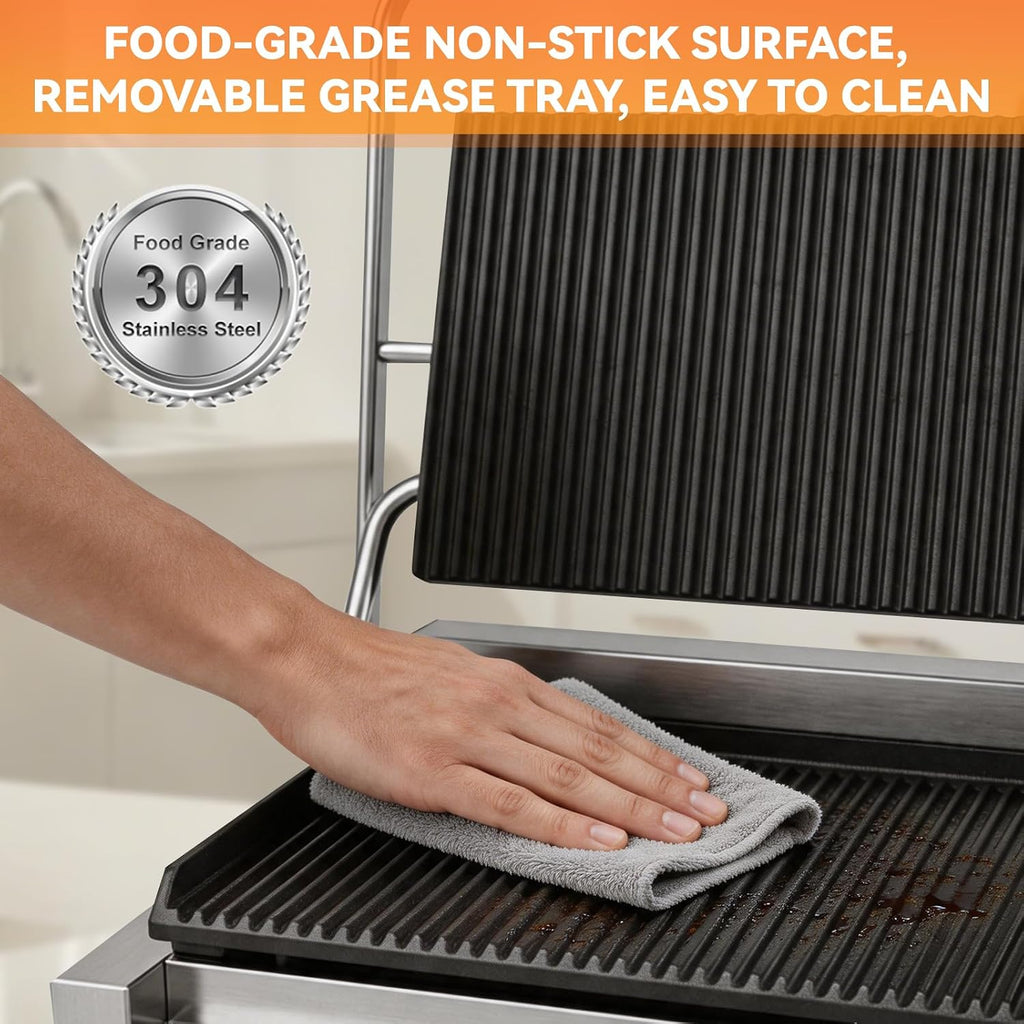 Commercial Panini Press Grill, Sandwich Maker, Adjustable Temperature
