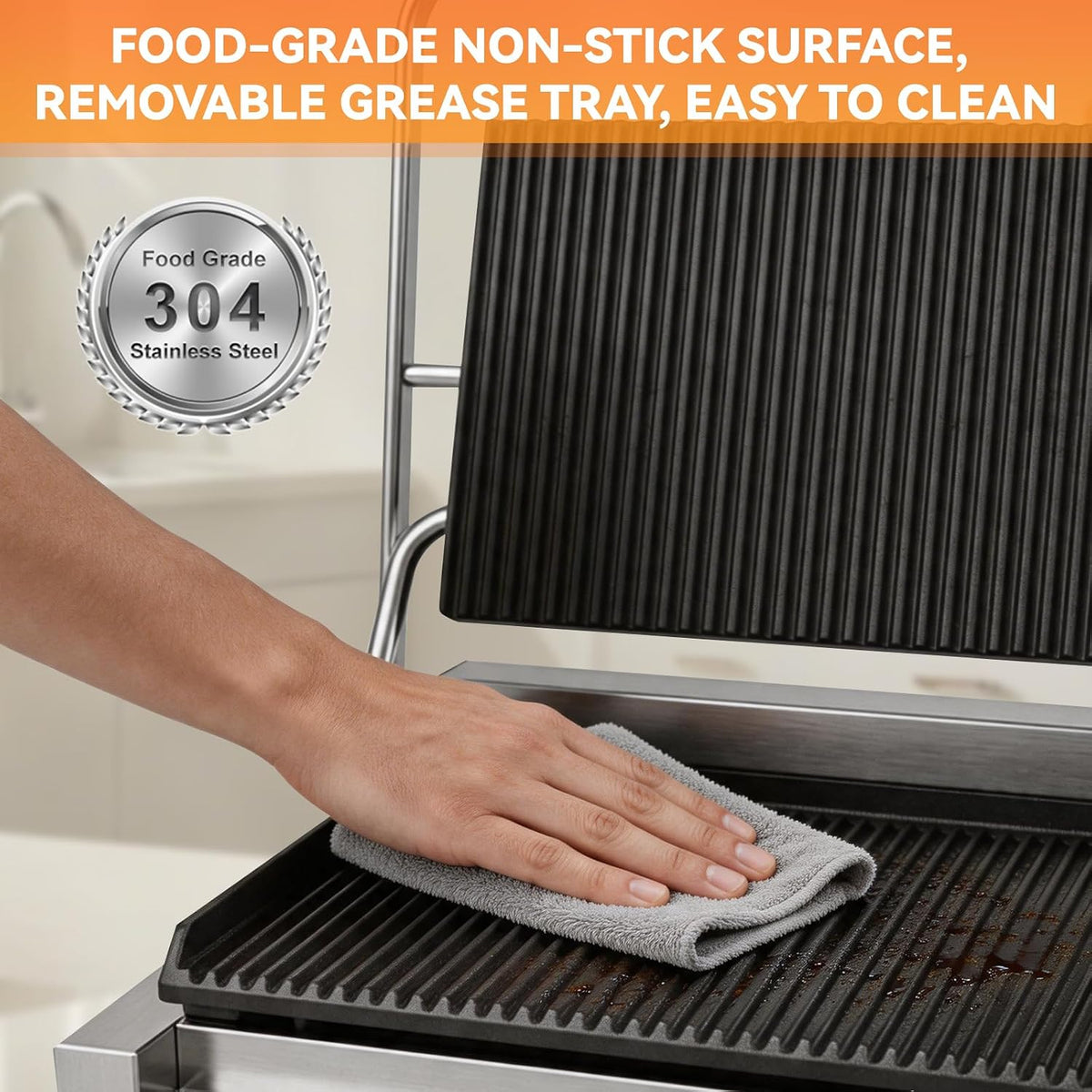 Commercial Panini Press Grill, Sandwich Maker, Adjustable Temperature