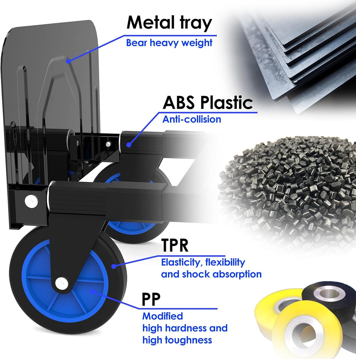 Black Convertible Hand Truck Dolly Cart with 4 Wheels Heavy Duty,500 Lbs Capacity, 2 Straps for Moving