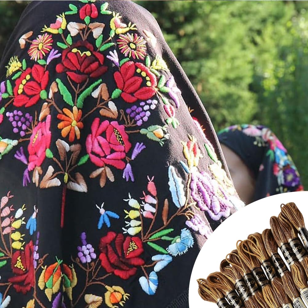 10 Skeins Brown Variegated Embroidery Floss Thread for Sewing