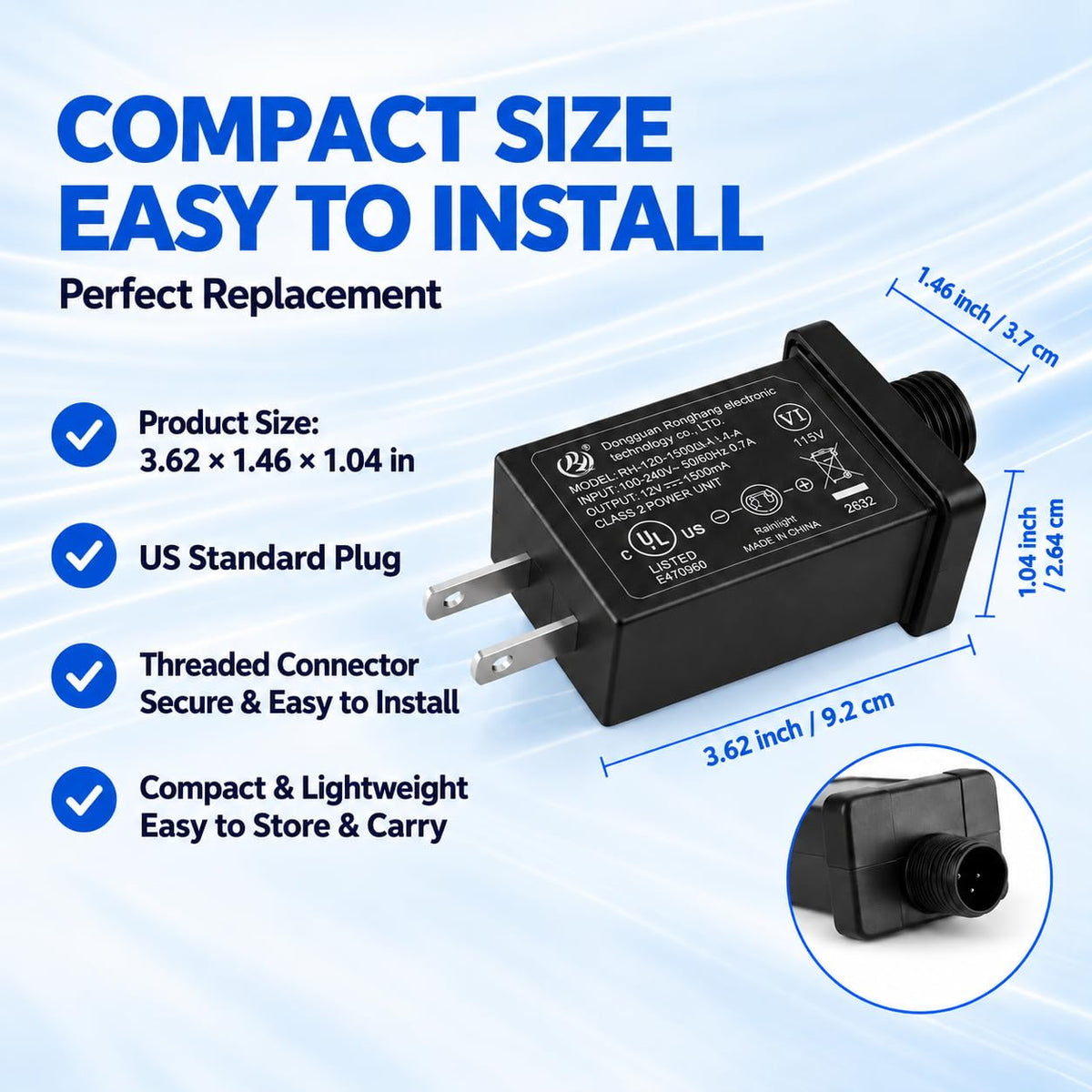 12V 18W Class 2 Power Supply, IP44 Replacement Yard Inflatable Adapter