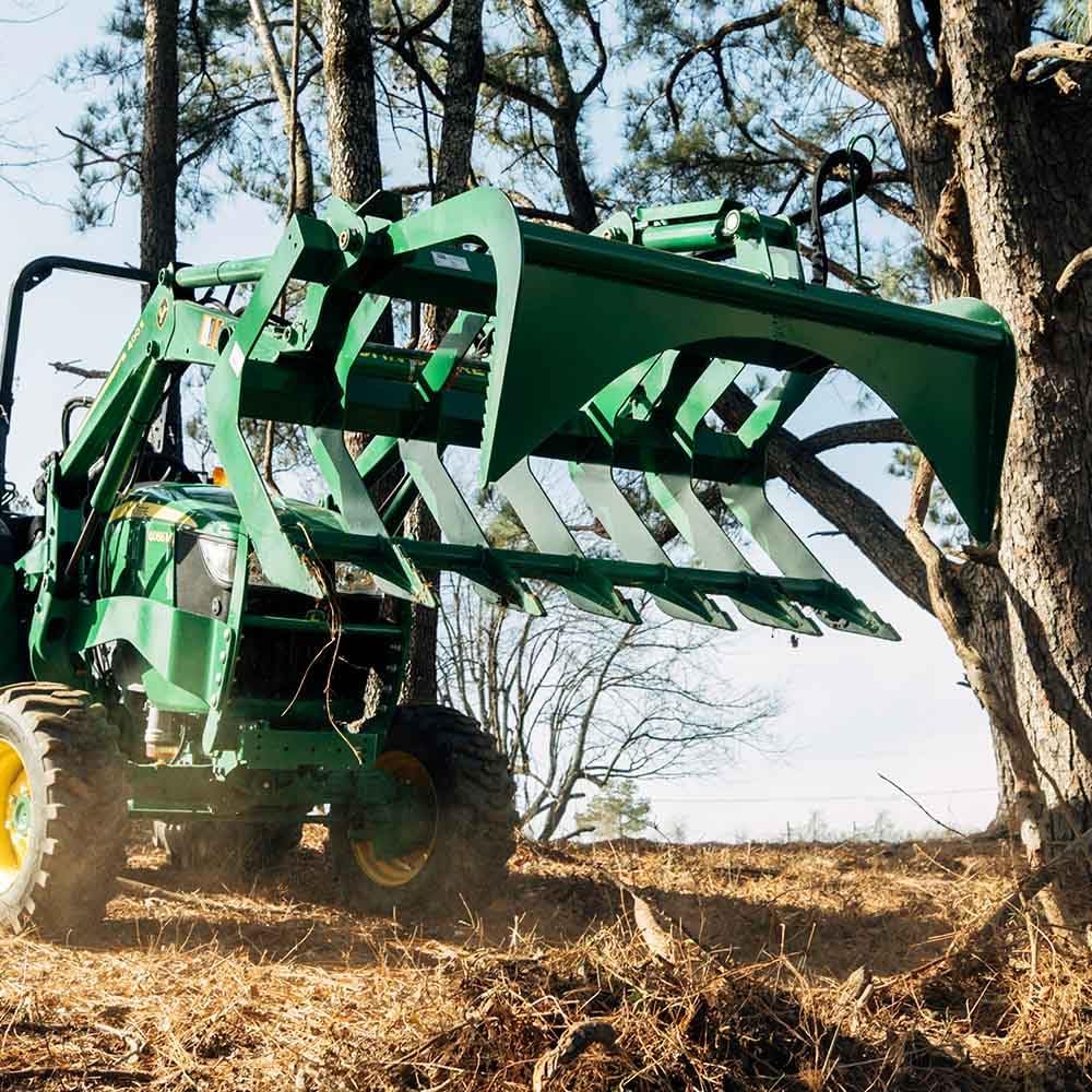 48" Grade 50 Economy Series Root Grapple Bucket Fits John Deere Hook and Pin Connection, Single Cylinder Hydraulic