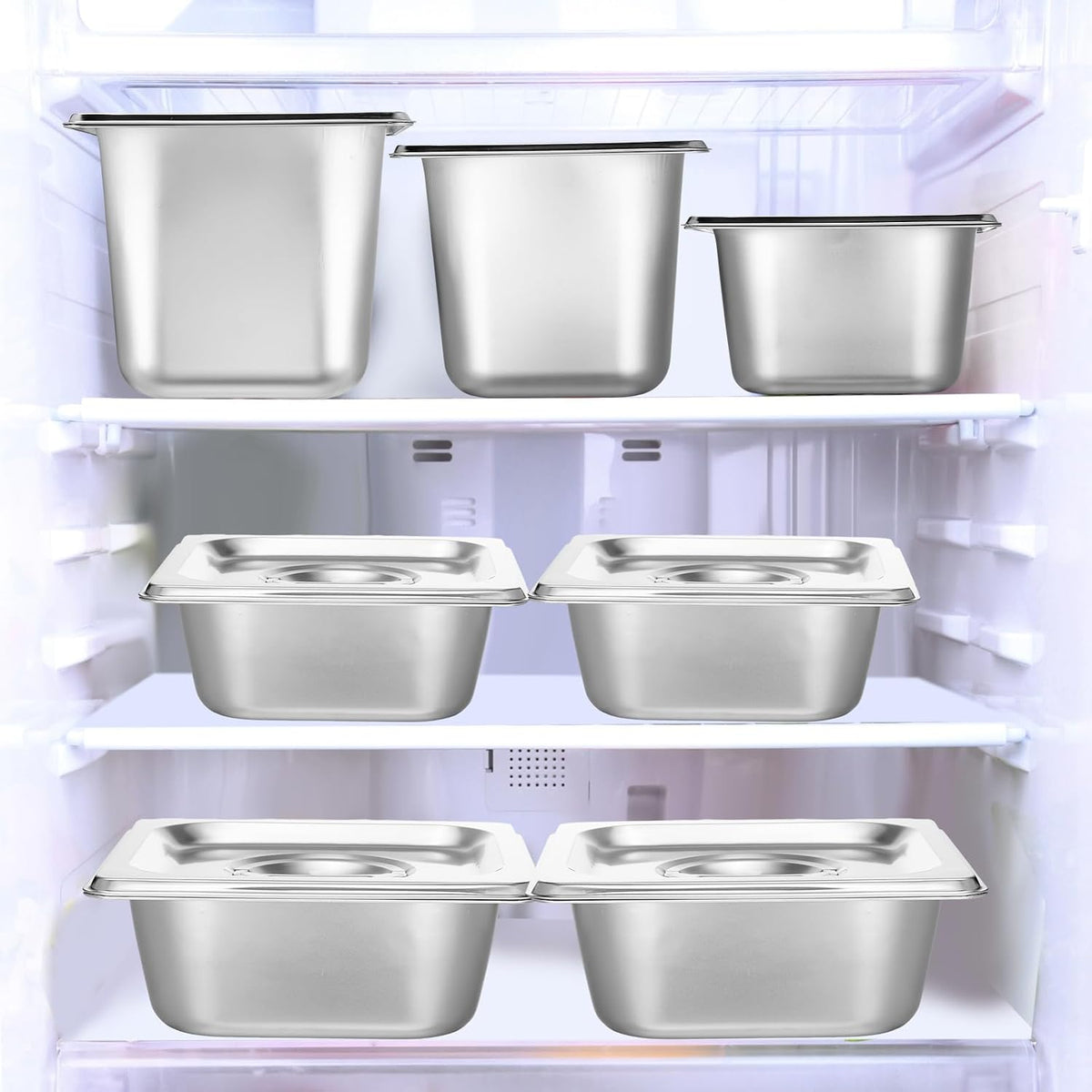 12 Pack 1/6 Size Stainless Hotel Pans with Lids