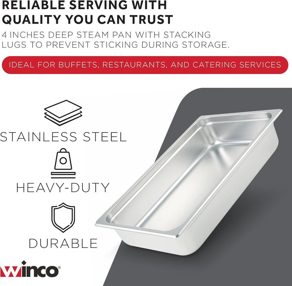 Anti-Jamming Steam Pan, Full-Size x 4-Inch,Stainless Steel,Medium
