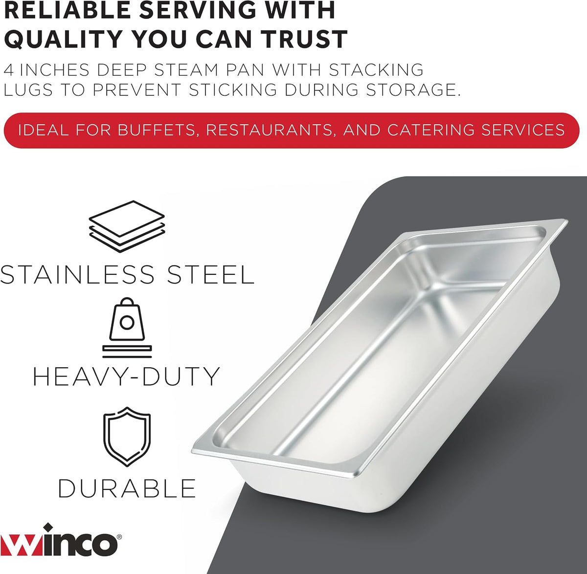 Anti-Jamming Steam Pan, Full-Size x 4-Inch,Stainless Steel,Medium