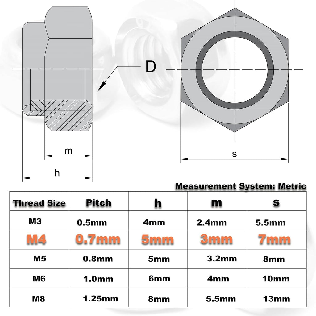 100PCS M4 Locknuts Self-Lock Nylon Insert for RC Cars 3D Printer