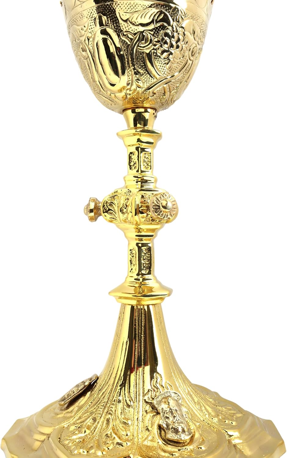 Embossed Brass Chalice and Paten Set, Catholic Church Communion Supplies, 9.5 x 5.5 Inch Goblet with 5” Diameter Plate