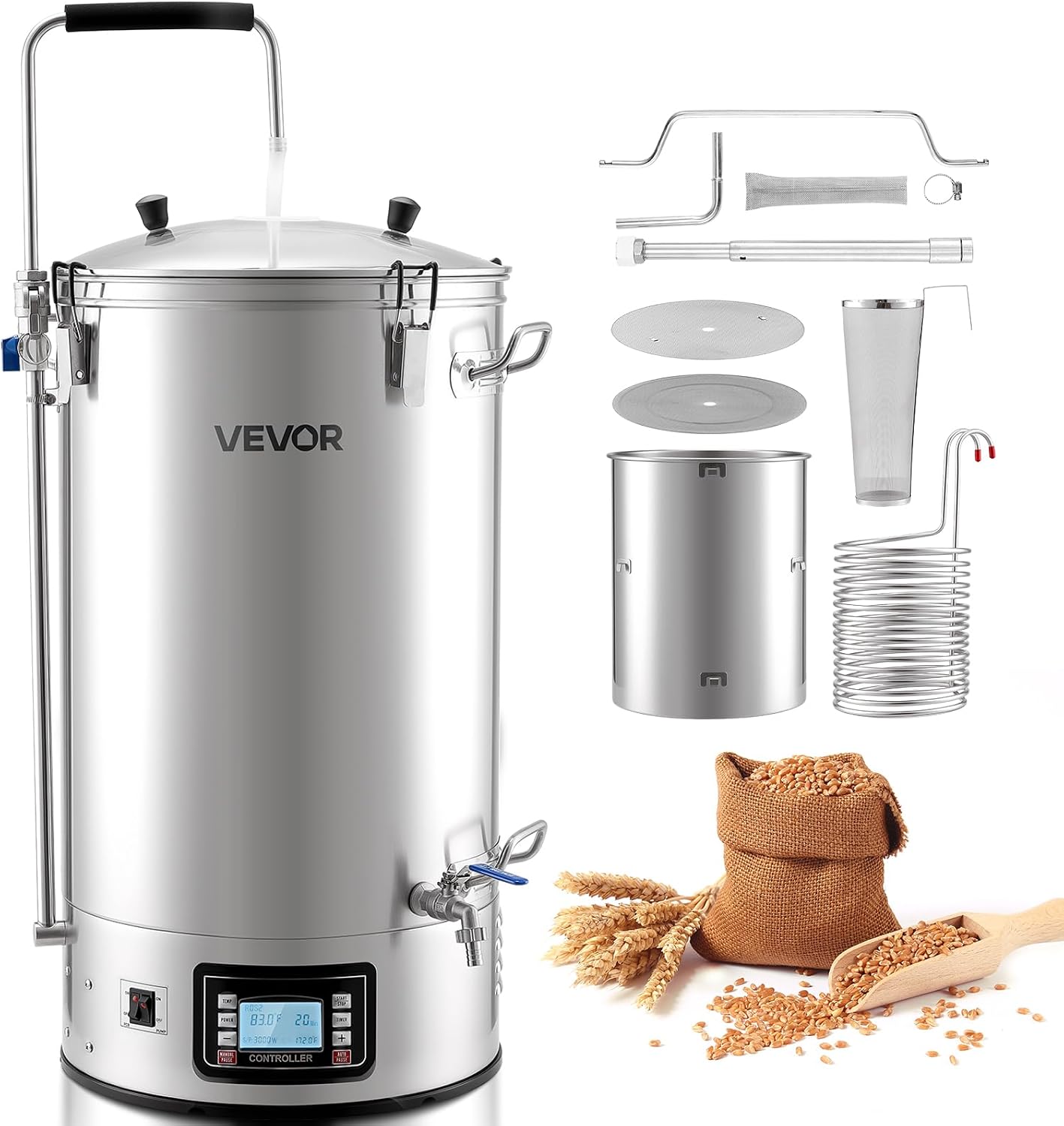 Beer Brewing Equipment, 16 Gal/60L Beer Maker with Anti-Burn Pump and Wort Chiller,3000W All-in-One Home Brewing Kit