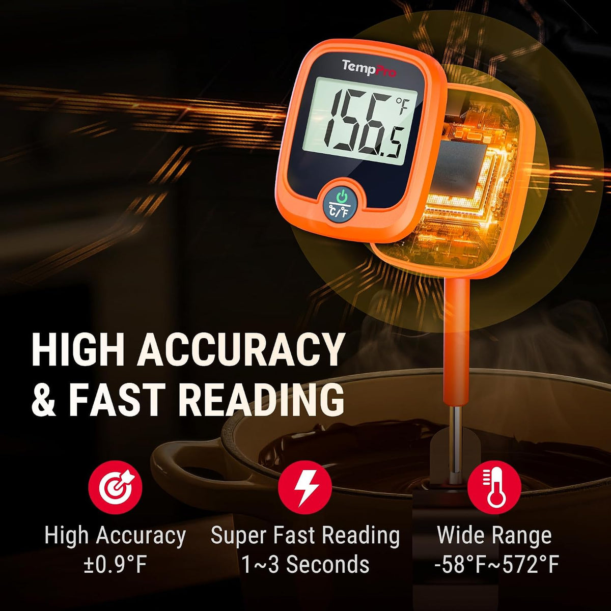 TempDip 1 Sec Candy Thermometer Digital with Pot Clip & Large LCD